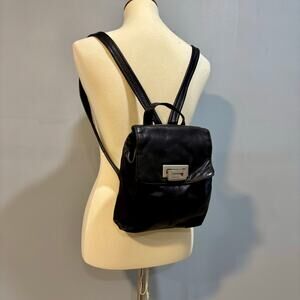 VTG 90s Black Leather Mini Backpack Purse Silver Clasp Grunge Clueless, Unisex